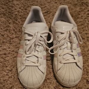 Adidas White Sneakers with Soft Pink and Lavender Accents